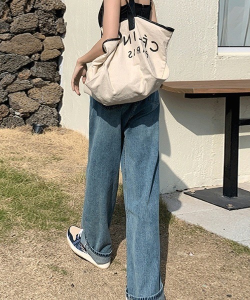 Achic（アシック）の「ハイウエストワイドデニムパンツ（デニムパンツ・レディース・ホワイト/ブラック/サックスブルー/グリーン/ブルー/ピンク/パープル系1/ミント/ライトオレンジ系・S/M/L）」の20枚目の写真