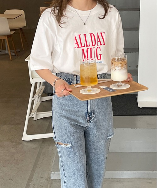 LE MORE(リモア)の「ALLDAY ロゴルーズTシャツ(Tシャツ/カットソー・レディース・ホワイト/チャコール・FREE)」の1枚目の写真