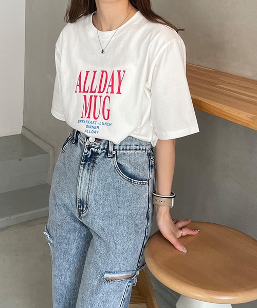LE MORE(リモア)の「ALLDAY ロゴルーズTシャツ(Tシャツ/カットソー・レディース・ホワイト/チャコール・FREE)」の6枚目の写真