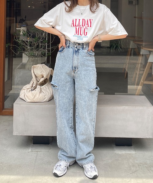 LE MORE(リモア)の「ALLDAY ロゴルーズTシャツ(Tシャツ/カットソー・レディース・ホワイト/チャコール・FREE)」の7枚目の写真