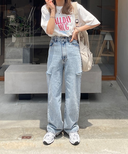 LE MORE(リモア)の「ALLDAY ロゴルーズTシャツ(Tシャツ/カットソー・レディース・ホワイト/チャコール・FREE)」の9枚目の写真