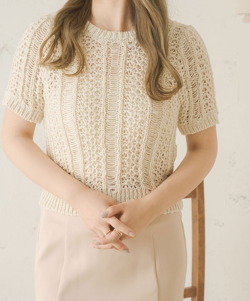 Ambre Neige(アンブルネージュ)の「透かし編みサマーニット/【WEB/EC限定商品】(ニット/セーター・レディース・アイボリー/ベージュ/ピンク・FREE)」の18枚目の写真