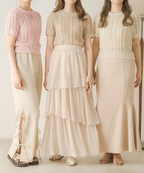 Ambre Neige(アンブルネージュ)の「透かし編みサマーニット/【WEB/EC限定商品】(ニット/セーター・レディース・アイボリー/ベージュ/ピンク・FREE)」の9枚目の写真