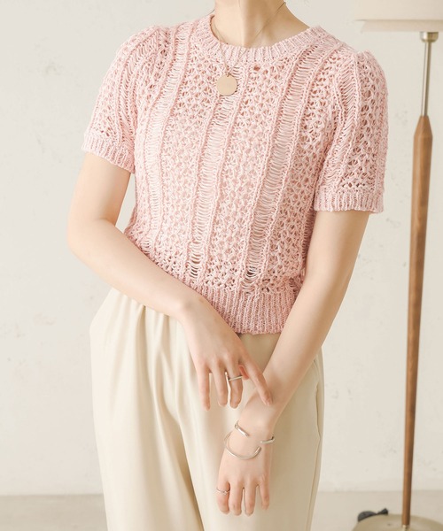 Ambre Neige(アンブルネージュ)の「透かし編みサマーニット/【WEB/EC限定商品】(ニット/セーター・レディース・アイボリー/ベージュ/ピンク・FREE)」の10枚目の写真