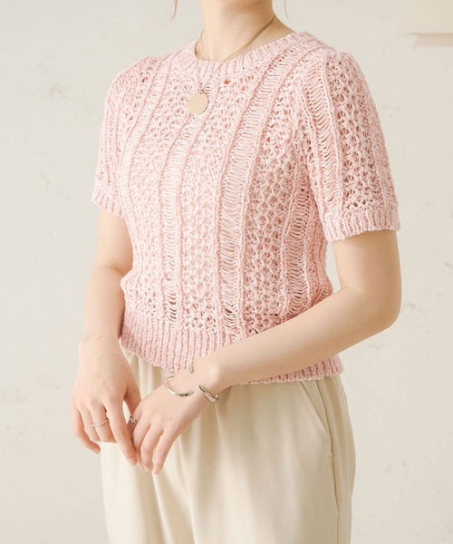 Ambre Neige(アンブルネージュ)の「透かし編みサマーニット/【WEB/EC限定商品】(ニット/セーター・レディース・アイボリー/ベージュ/ピンク・FREE)」の11枚目の写真