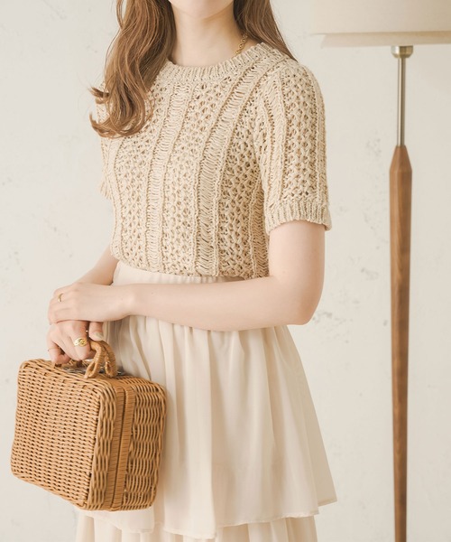 Ambre Neige(アンブルネージュ)の「透かし編みサマーニット/【WEB/EC限定商品】(ニット/セーター・レディース・アイボリー/ベージュ/ピンク・FREE)」の4枚目の写真