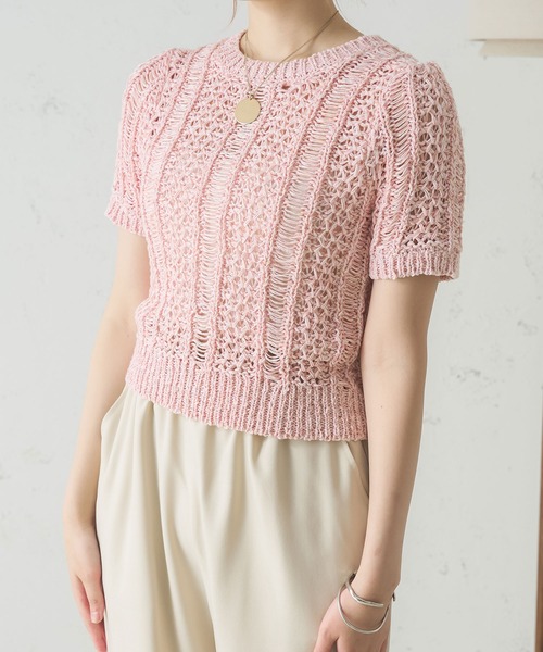 Ambre Neige(アンブルネージュ)の「透かし編みサマーニット/【WEB/EC限定商品】(ニット/セーター・レディース・アイボリー/ベージュ/ピンク・FREE)」の16枚目の写真