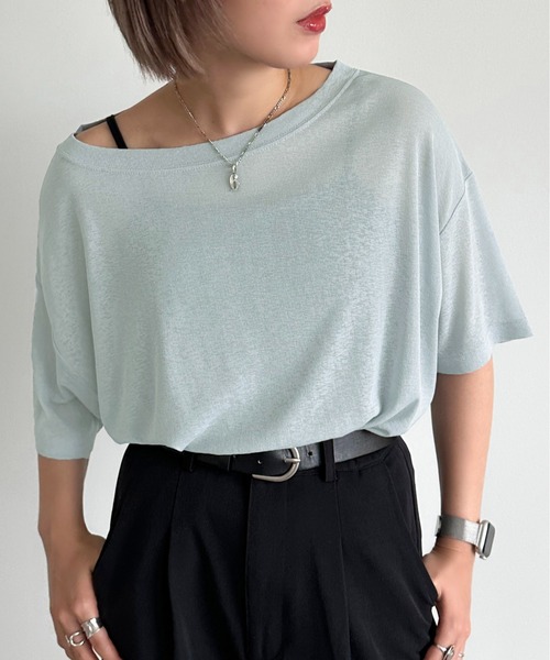 apres jour mignon(アプレジュールミニョン)の「オフショルTシャツ【ZOZOTOWN限定アイテム】(Tシャツ/カットソー・レディース・ブルー系その他/ブラック/オフホワイト・フリー/X-LARGE)」の3枚目の写真