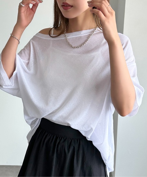 apres jour mignon(アプレジュールミニョン)の「オフショルTシャツ【ZOZOTOWN限定アイテム】(Tシャツ/カットソー・レディース・ブルー系その他/ブラック/オフホワイト・フリー/X-LARGE)」の4枚目の写真