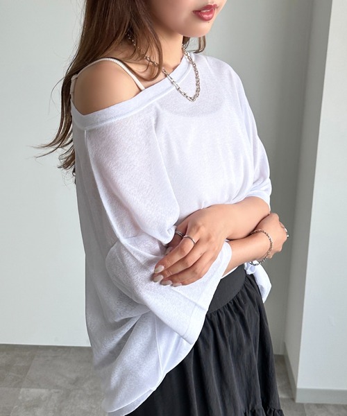 apres jour mignon(アプレジュールミニョン)の「オフショルTシャツ【ZOZOTOWN限定アイテム】(Tシャツ/カットソー・レディース・ブルー系その他/ブラック/オフホワイト・フリー/X-LARGE)」の6枚目の写真