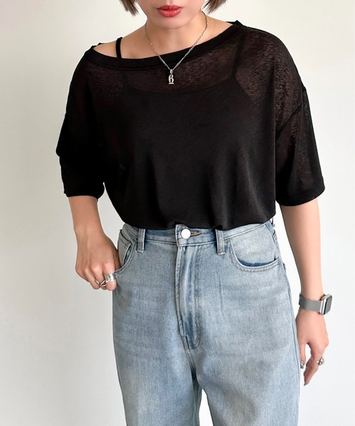 apres jour mignon(アプレジュールミニョン)の「オフショルTシャツ【ZOZOTOWN限定アイテム】(Tシャツ/カットソー・レディース・ブルー系その他/ブラック/オフホワイト・フリー/X-LARGE)」の11枚目の写真