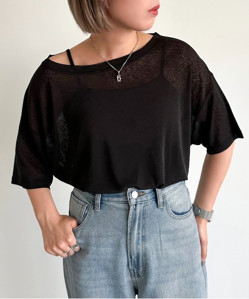 apres jour mignon(アプレジュールミニョン)の「オフショルTシャツ【ZOZOTOWN限定アイテム】(Tシャツ/カットソー・レディース・ブルー系その他/ブラック/オフホワイト・フリー/X-LARGE)」の12枚目の写真