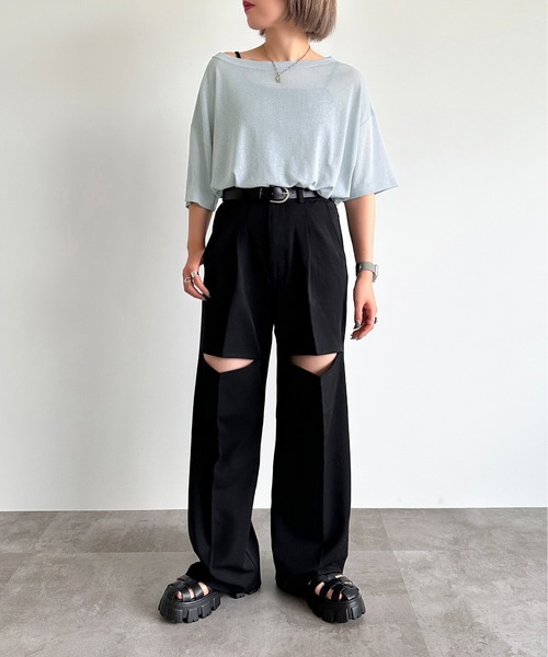 apres jour mignon(アプレジュールミニョン)の「オフショルTシャツ【ZOZOTOWN限定アイテム】(Tシャツ/カットソー・レディース・ブルー系その他/ブラック/オフホワイト・フリー/X-LARGE)」の21枚目の写真