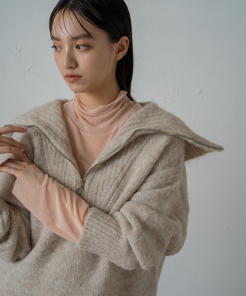 earthy(アーシー)の「リサイクルチュールタートル(Tシャツ/カットソー・レディース・オフホワイト/ブラウン/ベージュ/ブラック・FREE)」の4枚目の写真