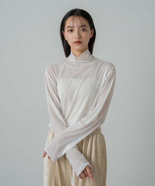 earthy(アーシー)の「リサイクルチュールタートル(Tシャツ/カットソー・レディース・オフホワイト/ブラウン/ベージュ/ブラック・FREE)」の5枚目の写真