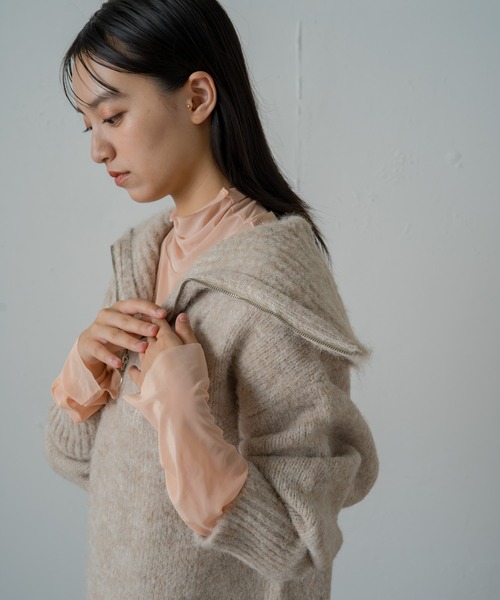 earthy(アーシー)の「リサイクルチュールタートル(Tシャツ/カットソー・レディース・オフホワイト/ブラウン/ベージュ/ブラック・FREE)」の14枚目の写真