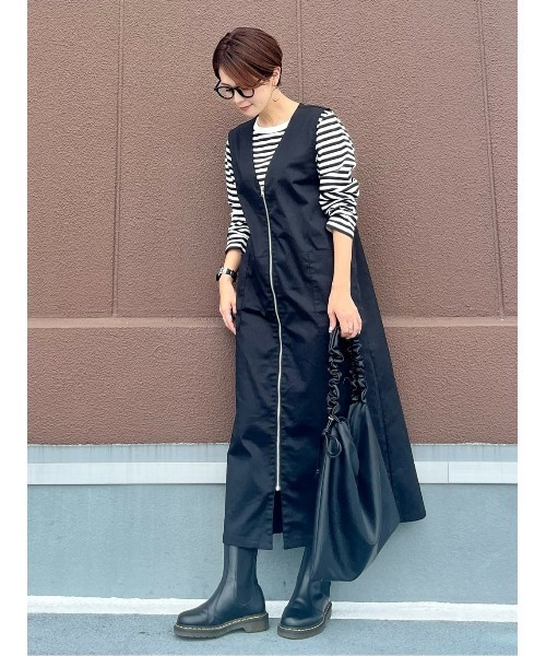 BACK NUMBER（バックナンバー）の「【BACK NUMBER】２ＷＡＹジップジャンパースカート（つなぎ/オールインワン・レディース・ダークベージュ/ブラック・M/L）」の6枚目の写真