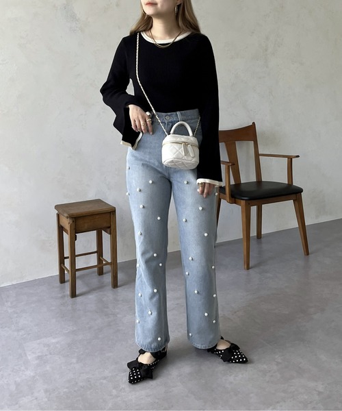 prose verse(プロズヴェール)の「スリット入りバイカラーフレアスリーブニット(ニット/セーター・レディース・ブラック/ネイビー/チャコール/アイボリー・フリ-)」の19枚目の写真