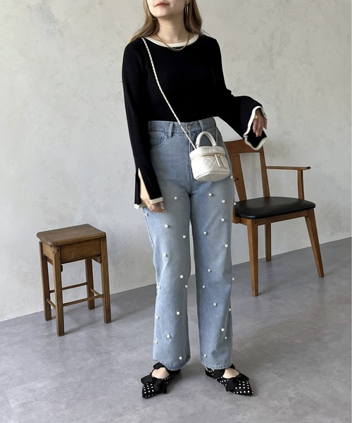 prose verse(プロズヴェール)の「スリット入りバイカラーフレアスリーブニット(ニット/セーター・レディース・ブラック/ネイビー/チャコール/アイボリー・フリ-)」の20枚目の写真