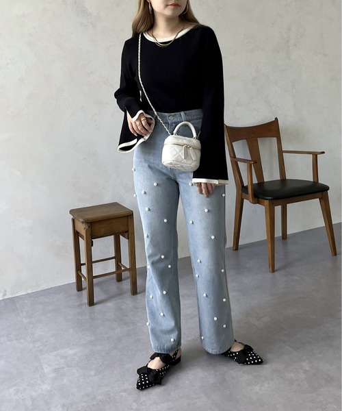 prose verse(プロズヴェール)の「スリット入りバイカラーフレアスリーブニット(ニット/セーター・レディース・ブラック/ネイビー/チャコール/アイボリー・フリ-)」の21枚目の写真