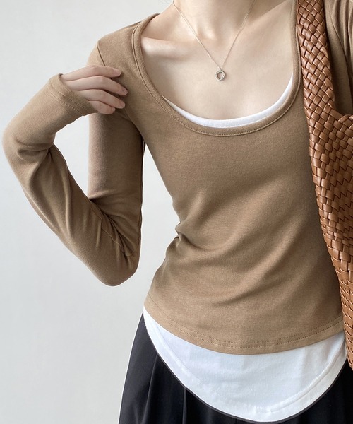 aimoha(アイモハ)の「レイヤード風カットソートップス(Tシャツ/カットソー・レディース・キャメル/ブラック/グレー・LARGE/MEDIUM)」の17枚目の写真