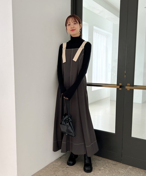 美品■モガ/MOGA■P/Liバイオストレッチジャンパースカート/麻混■黒■ ジャンパースカート 「mochiz」全方向 ストレッチ フレア