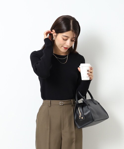 DRESKIP(ドレスキップ)の「◆【無地/ボーダー】もちもち ベーシックニット【ここちイージー】(ニット/セーター・レディース・ブルー/ナチュラル/ブラック/ブラック系2/ブルー系その他4・02/03/04)」の1枚目の写真