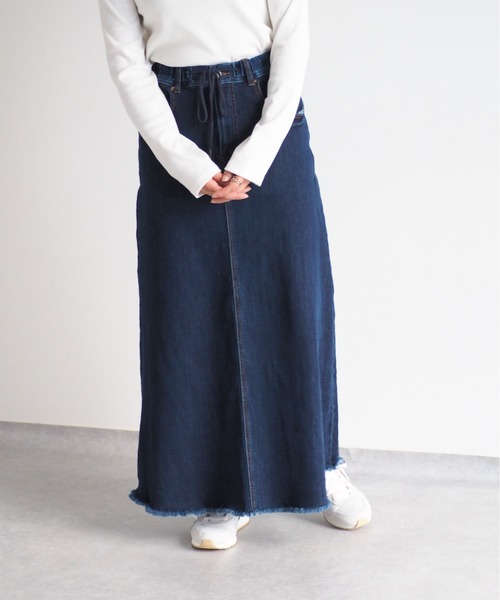 cepo（セポ）の「スフレデニムイージーフレアースカート　セットアップ可能（デニムスカート・レディース・ブルー系1/ブルー系2・M/S/L）」の3枚目の写真