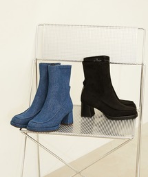 ブーツ（ブルー・ネイビー/青色系・スクエアトゥ）ファッション通販