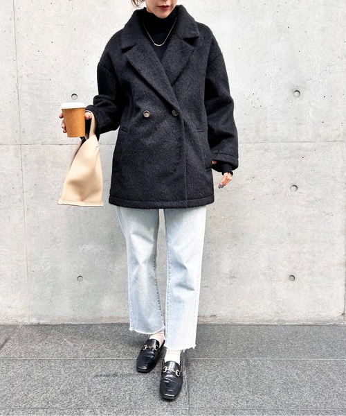 Meli rich（メリーリッチ）の「シャギーダブルテーラードコート（テーラードジャケット・レディース・ブラック/アイボリー/グレイッシュベージュ/チャコール・MEDIUM）」の10枚目の写真