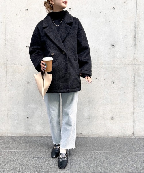 Meli rich（メリーリッチ）の「シャギーダブルテーラードコート（テーラードジャケット・レディース・ブラック/アイボリー/グレイッシュベージュ/チャコール・MEDIUM）」の11枚目の写真