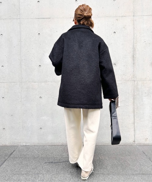 Meli rich（メリーリッチ）の「シャギーダブルテーラードコート（テーラードジャケット・レディース・ブラック/アイボリー/グレイッシュベージュ/チャコール・MEDIUM）」の12枚目の写真