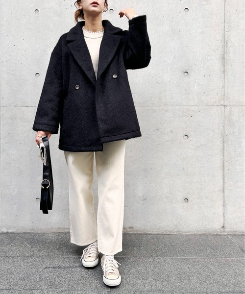 Meli rich（メリーリッチ）の「シャギーダブルテーラードコート（テーラードジャケット・レディース・ブラック/アイボリー/グレイッシュベージュ/チャコール・MEDIUM）」の13枚目の写真