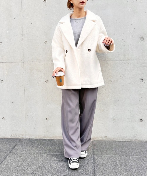 Meli rich（メリーリッチ）の「シャギーダブルテーラードコート（テーラードジャケット・レディース・ブラック/アイボリー/グレイッシュベージュ/チャコール・MEDIUM）」の5枚目の写真