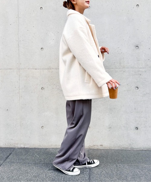 Meli rich（メリーリッチ）の「シャギーダブルテーラードコート（テーラードジャケット・レディース・ブラック/アイボリー/グレイッシュベージュ/チャコール・MEDIUM）」の6枚目の写真