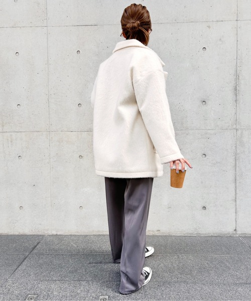 Meli rich（メリーリッチ）の「シャギーダブルテーラードコート（テーラードジャケット・レディース・ブラック/アイボリー/グレイッシュベージュ/チャコール・MEDIUM）」の7枚目の写真