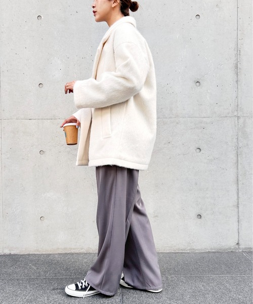 Meli rich（メリーリッチ）の「シャギーダブルテーラードコート（テーラードジャケット・レディース・ブラック/アイボリー/グレイッシュベージュ/チャコール・MEDIUM）」の8枚目の写真