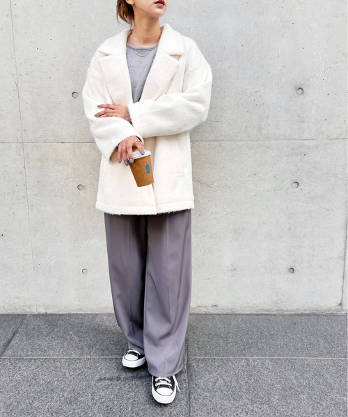 Meli rich（メリーリッチ）の「シャギーダブルテーラードコート（テーラードジャケット・レディース・ブラック/アイボリー/グレイッシュベージュ/チャコール・MEDIUM）」の9枚目の写真