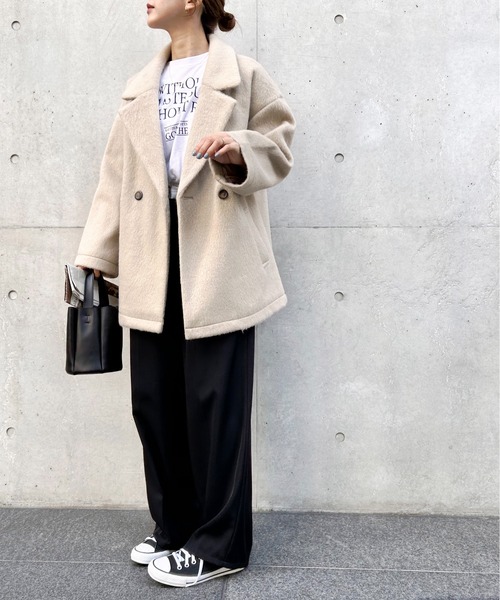 Meli rich（メリーリッチ）の「シャギーダブルテーラードコート（テーラードジャケット・レディース・ブラック/アイボリー/グレイッシュベージュ/チャコール・MEDIUM）」の15枚目の写真