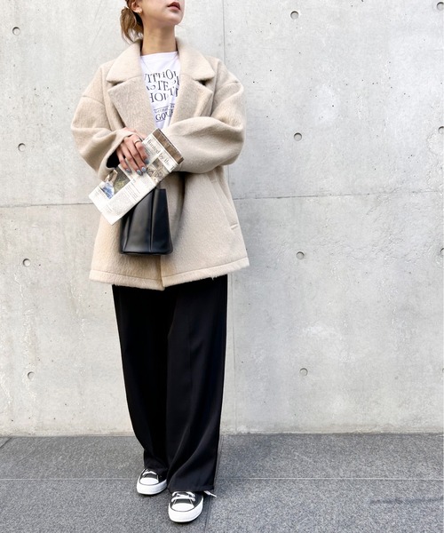 Meli rich（メリーリッチ）の「シャギーダブルテーラードコート（テーラードジャケット・レディース・ブラック/アイボリー/グレイッシュベージュ/チャコール・MEDIUM）」の18枚目の写真