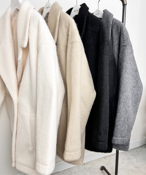 Meli rich（メリーリッチ）の「シャギーダブルテーラードコート（テーラードジャケット・レディース・ブラック/アイボリー/グレイッシュベージュ/チャコール・MEDIUM）」の20枚目の写真