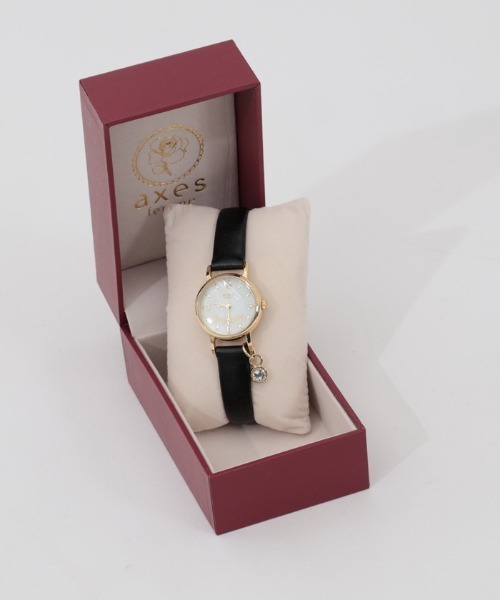 axes femme（アクシーズファム）の「ストーン付薔薇モチーフ腕時計（アナログ腕時計・レディース・ブラック/ワイン・FREE）」の9枚目の写真
