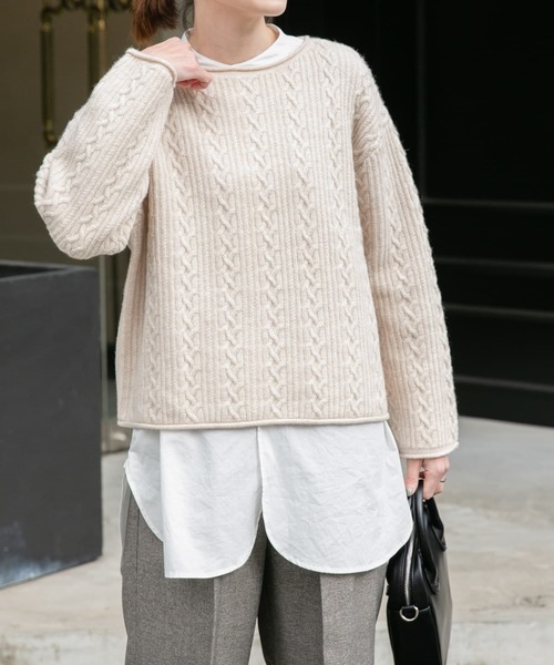 FORK&SPOON（フォークアンドスプーン）の「FORK&SPOON　ミニケーブルニットプルオーバー（ニット/セーター・レディース・ライトベージュ/ライトグレー/チャコールグレー・1）」の4枚目の写真