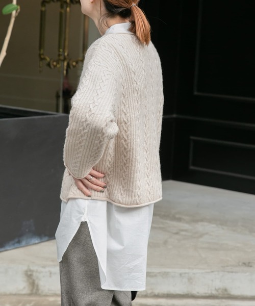 FORK&SPOON（フォークアンドスプーン）の「FORK&SPOON　ミニケーブルニットプルオーバー（ニット/セーター・レディース・ライトベージュ/ライトグレー/チャコールグレー・1）」の5枚目の写真