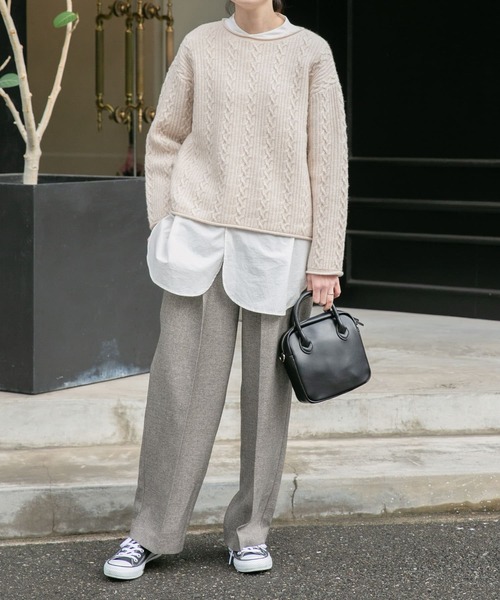 FORK&SPOON（フォークアンドスプーン）の「FORK&SPOON　ミニケーブルニットプルオーバー（ニット/セーター・レディース・ライトベージュ/ライトグレー/チャコールグレー・1）」の8枚目の写真