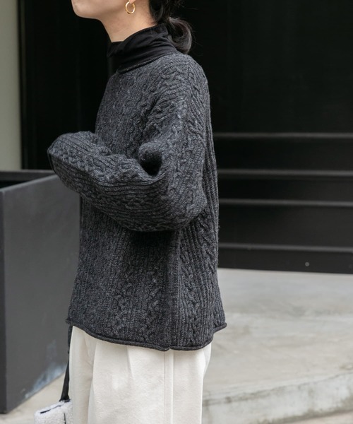 FORK&SPOON（フォークアンドスプーン）の「FORK&SPOON　ミニケーブルニットプルオーバー（ニット/セーター・レディース・ライトベージュ/ライトグレー/チャコールグレー・1）」の10枚目の写真