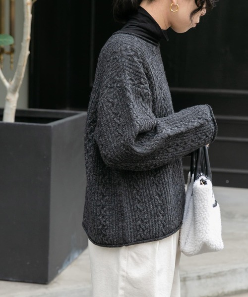 FORK&SPOON（フォークアンドスプーン）の「FORK&SPOON　ミニケーブルニットプルオーバー（ニット/セーター・レディース・ライトベージュ/ライトグレー/チャコールグレー・1）」の13枚目の写真