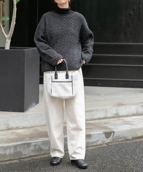 FORK&SPOON（フォークアンドスプーン）の「FORK&SPOON　ミニケーブルニットプルオーバー（ニット/セーター・レディース・ライトベージュ/ライトグレー/チャコールグレー・1）」の14枚目の写真