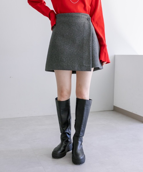 mystic(ミスティック)の「【3サイズ展開】起毛ラップミニスカパン(スカート・レディース・チャコールグレー/グレー/アイボリー・0/1/2)」の4枚目の写真