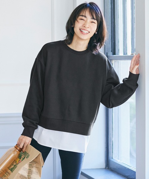 coca(coca)(コカ)の「裏起毛裾レイヤード風スウェット(スウェット・レディース・ブラック/A・M/L)」の1枚目の写真